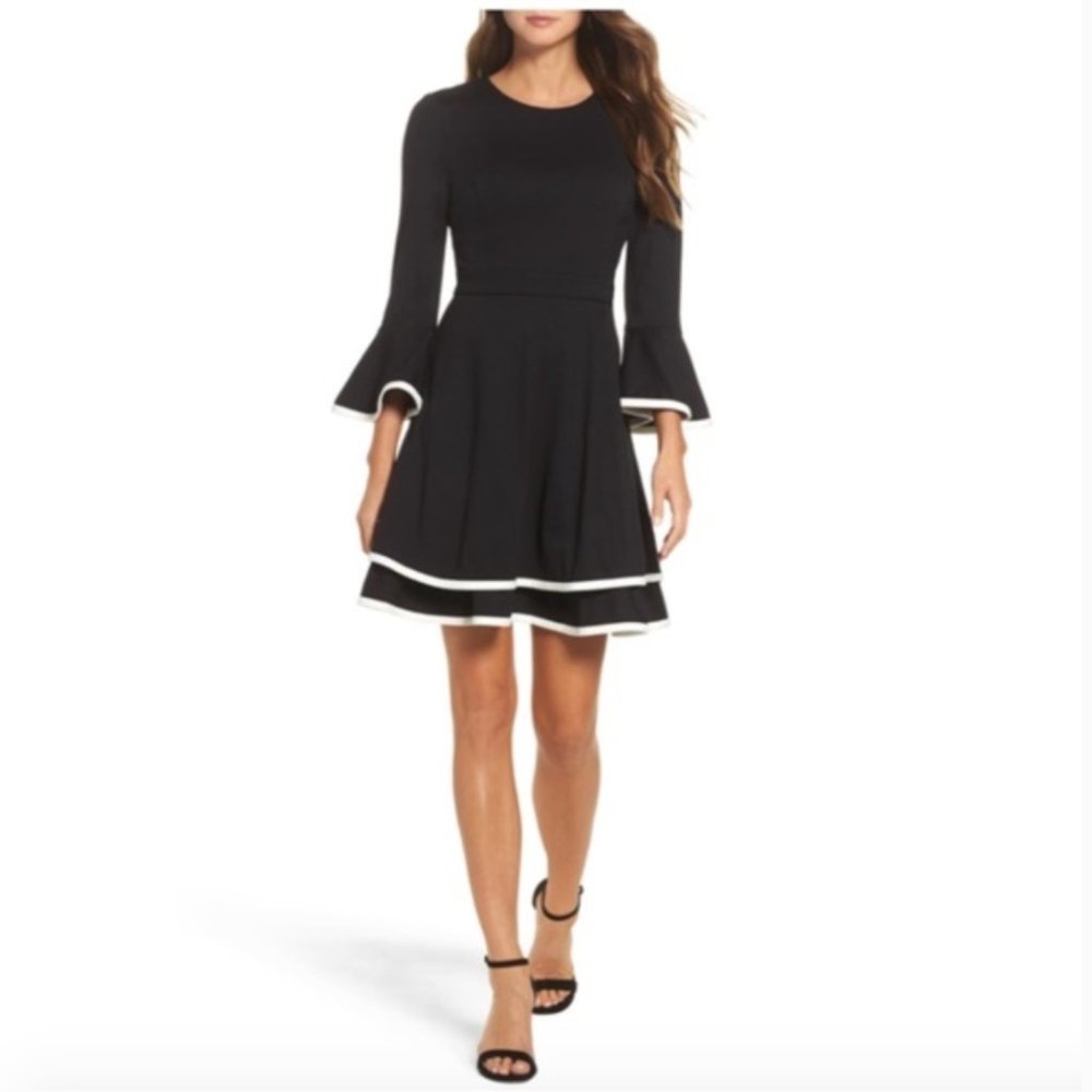 Eliza J Bell Sleeve Tiered Fit & Flare Dress